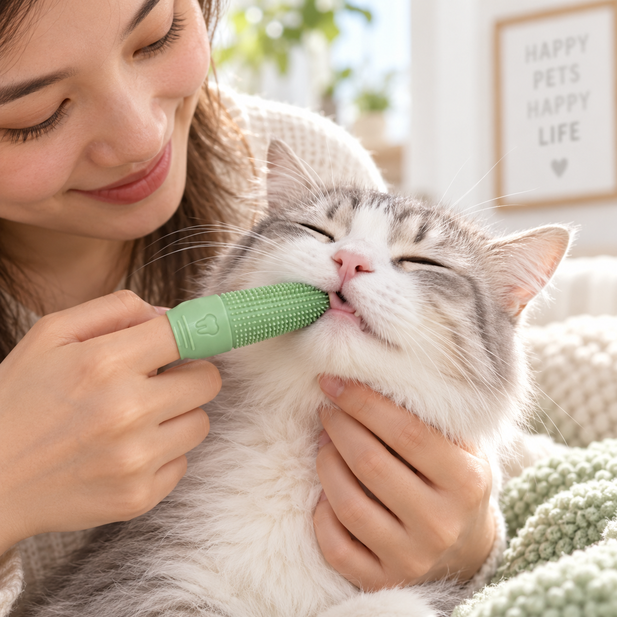 360° Silicone Finger Toothbrush for Dogs and Puppies during a brushing routine