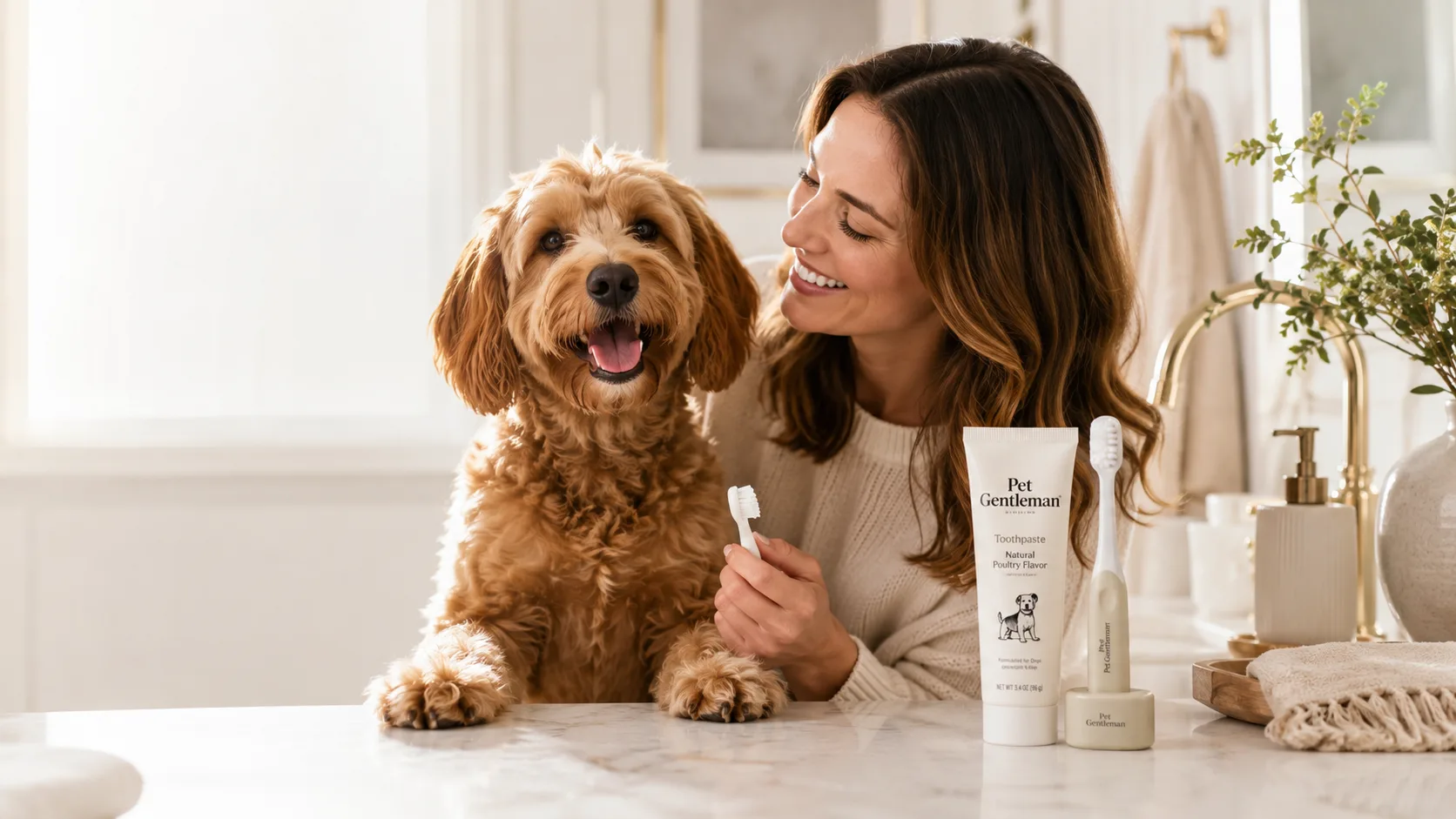 Dog brushing lifestyle at home