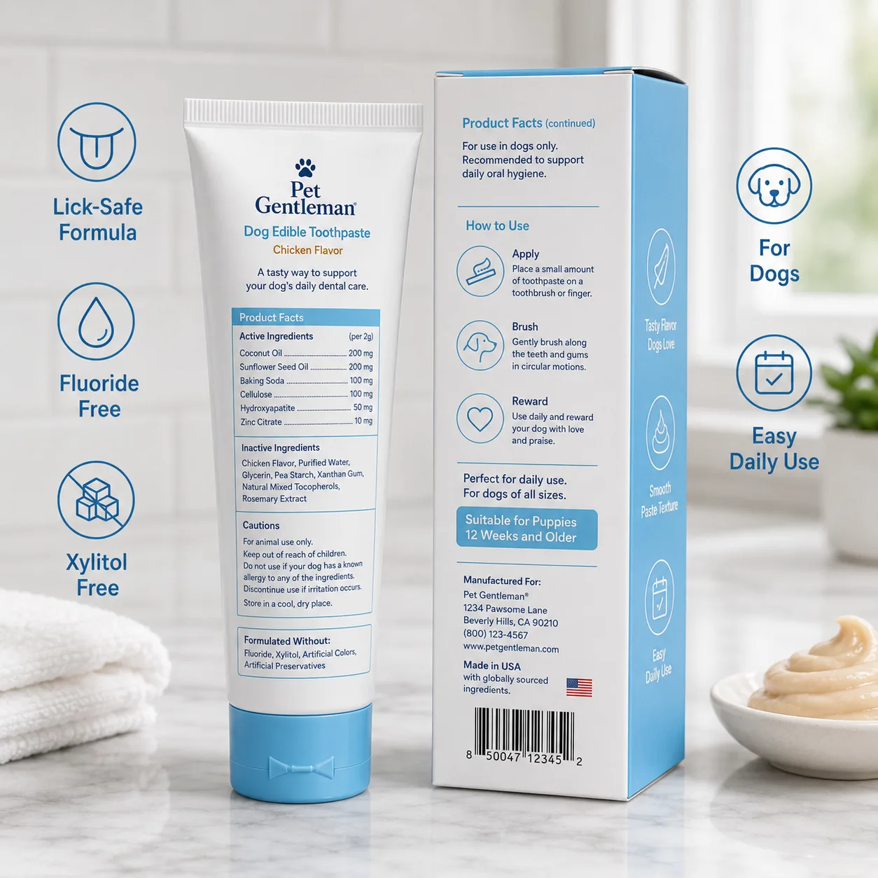 Dog edible toothpaste ingredients back label